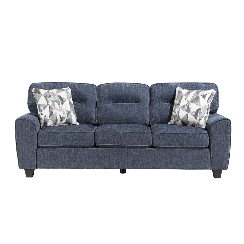 Beny 3 Seater Sofa | 2 Pillows | Track Arms | Foam Fill Blue Chenille | Black