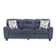 Beny 3 Seater Sofa | 2 Pillows | Track Arms | Foam Fill Blue Chenille | Black