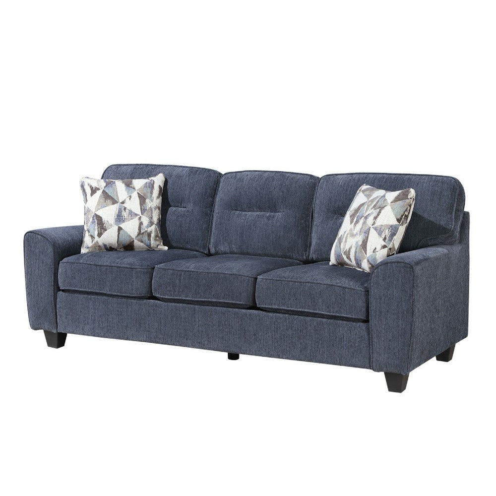 Beny 3 Seater Sofa | 2 Pillows | Track Arms | Foam Fill Blue Chenille | Black