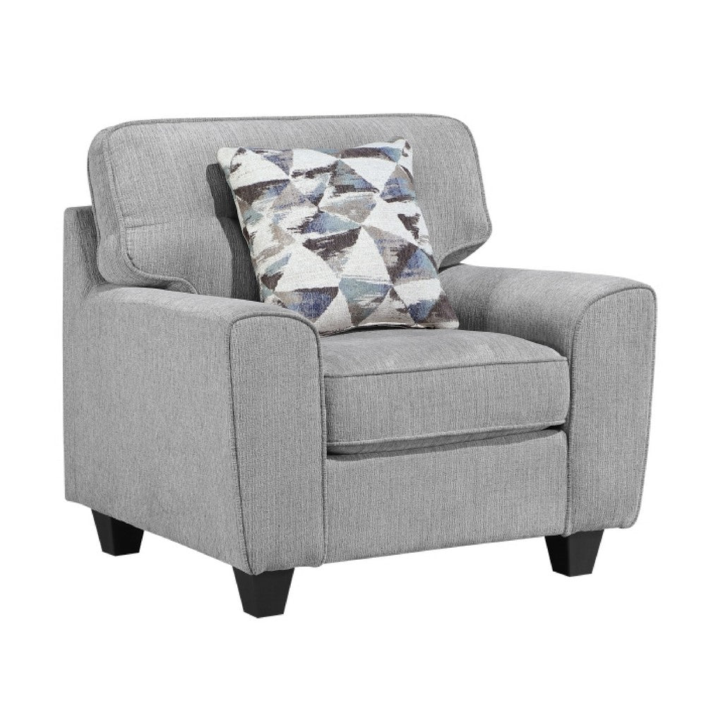 Beny Accent Chair w Pillow | Track Arms | Foam Fill Gray Chenille | Black