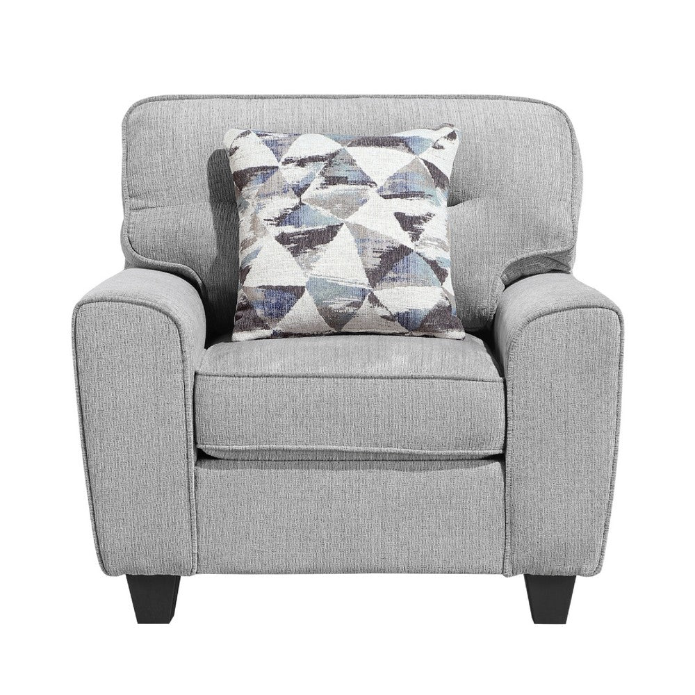 Beny Accent Chair w Pillow | Track Arms | Foam Fill Gray Chenille | Black