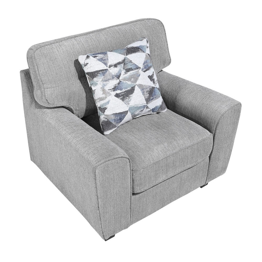 Beny Accent Chair w Pillow | Track Arms | Foam Fill Gray Chenille | Black