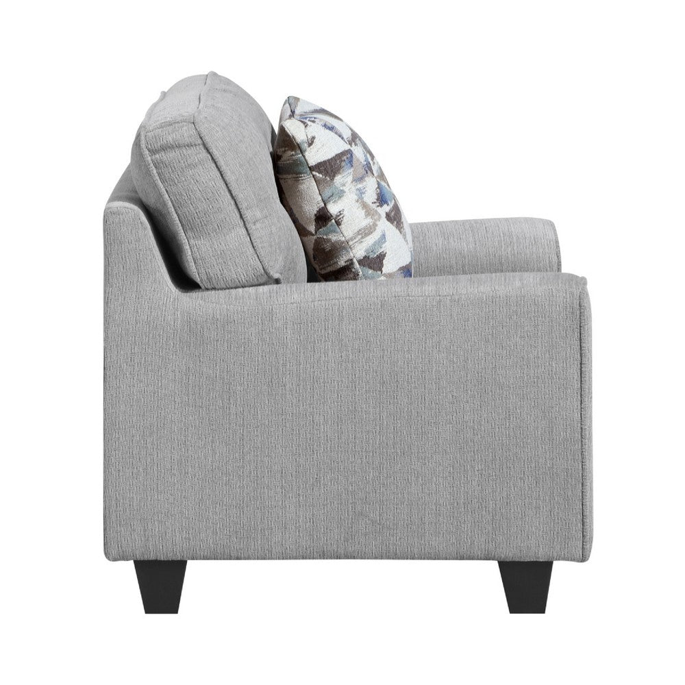 Beny Accent Chair w Pillow | Track Arms | Foam Fill Gray Chenille | Black