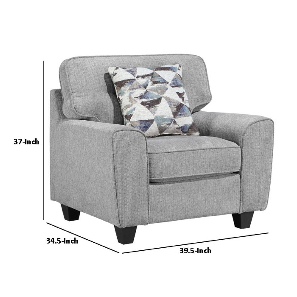 Beny Accent Chair w Pillow | Track Arms | Foam Fill Gray Chenille | Black