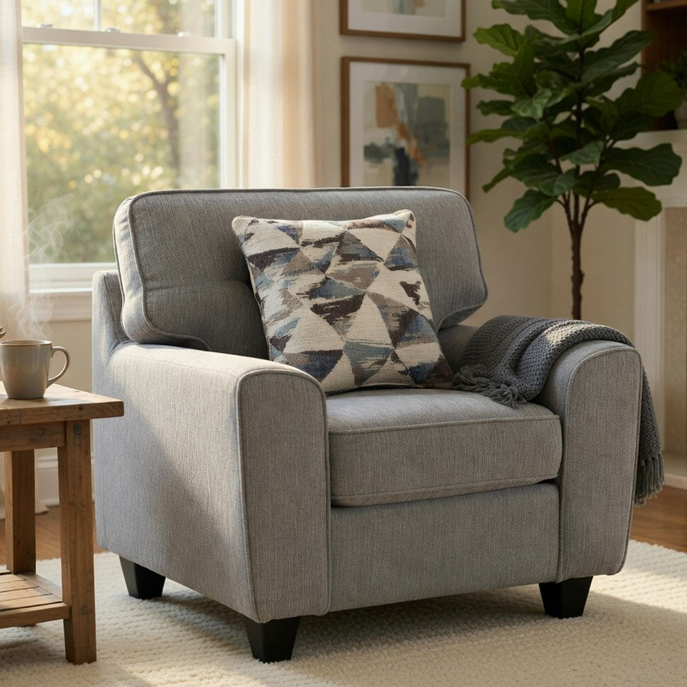Beny Accent Chair w Pillow | Track Arms | Foam Fill Gray Chenille | Black
