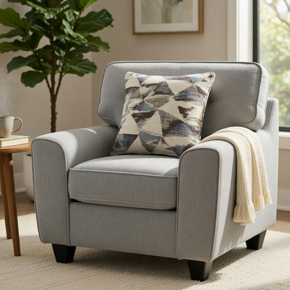 Beny Accent Chair w Pillow | Track Arms | Foam Fill Gray Chenille | Black