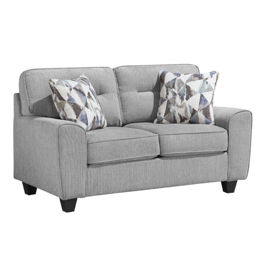 Beny Loveseat w 2 Pillows | Track Arms | Foam Fill Gray Chenille | Black