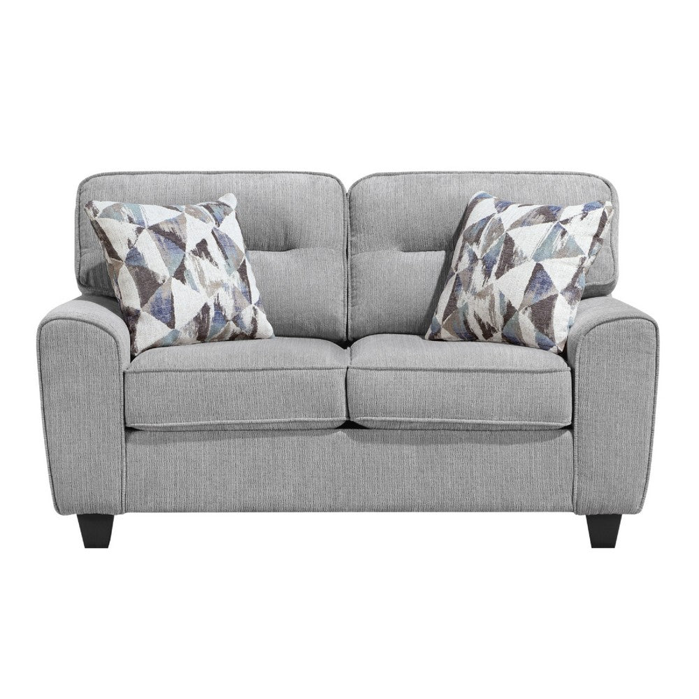 Beny Loveseat w 2 Pillows | Track Arms | Foam Fill Gray Chenille | Black