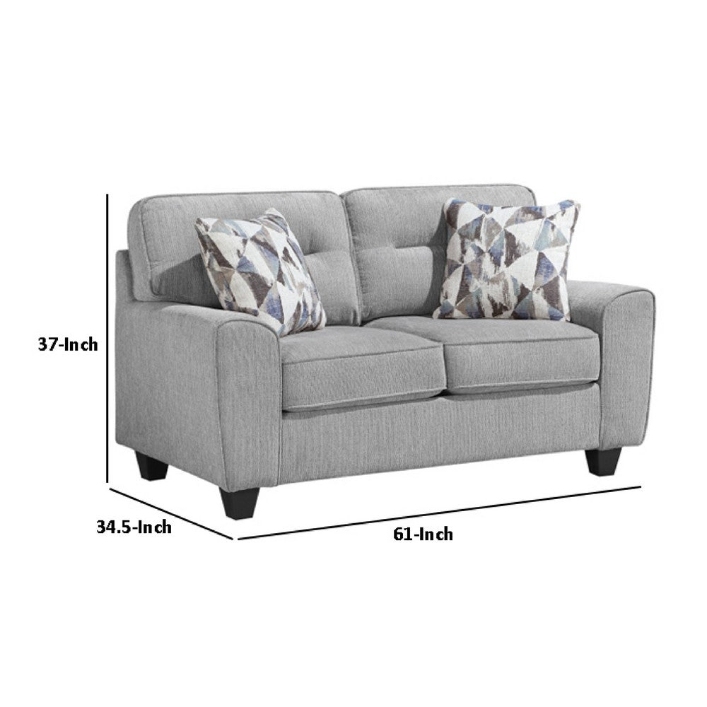 Beny Loveseat w 2 Pillows | Track Arms | Foam Fill Gray Chenille | Black