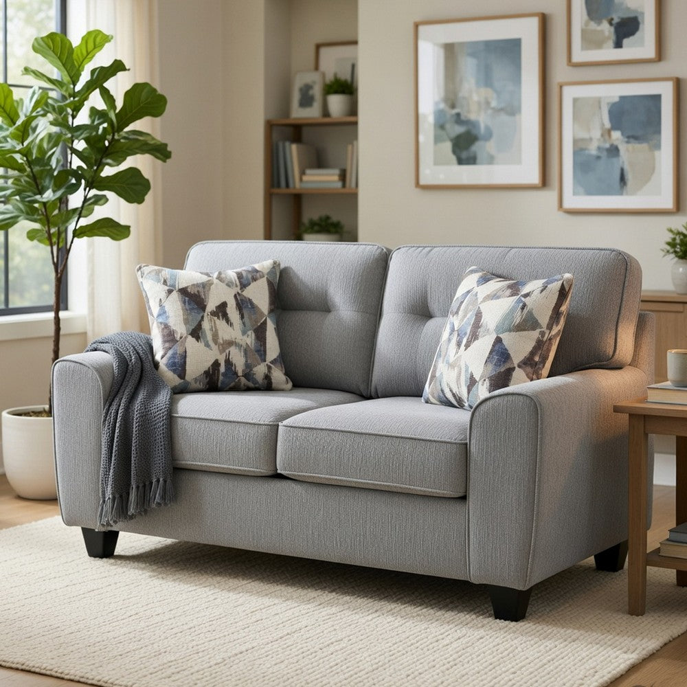 Beny Loveseat w 2 Pillows | Track Arms | Foam Fill Gray Chenille | Black