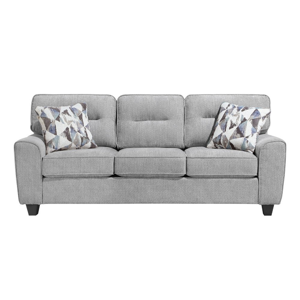 Beny 3 Seater Sofa | 2 Pillows | Track Arms | Foam Fill Gray Chenille | Black