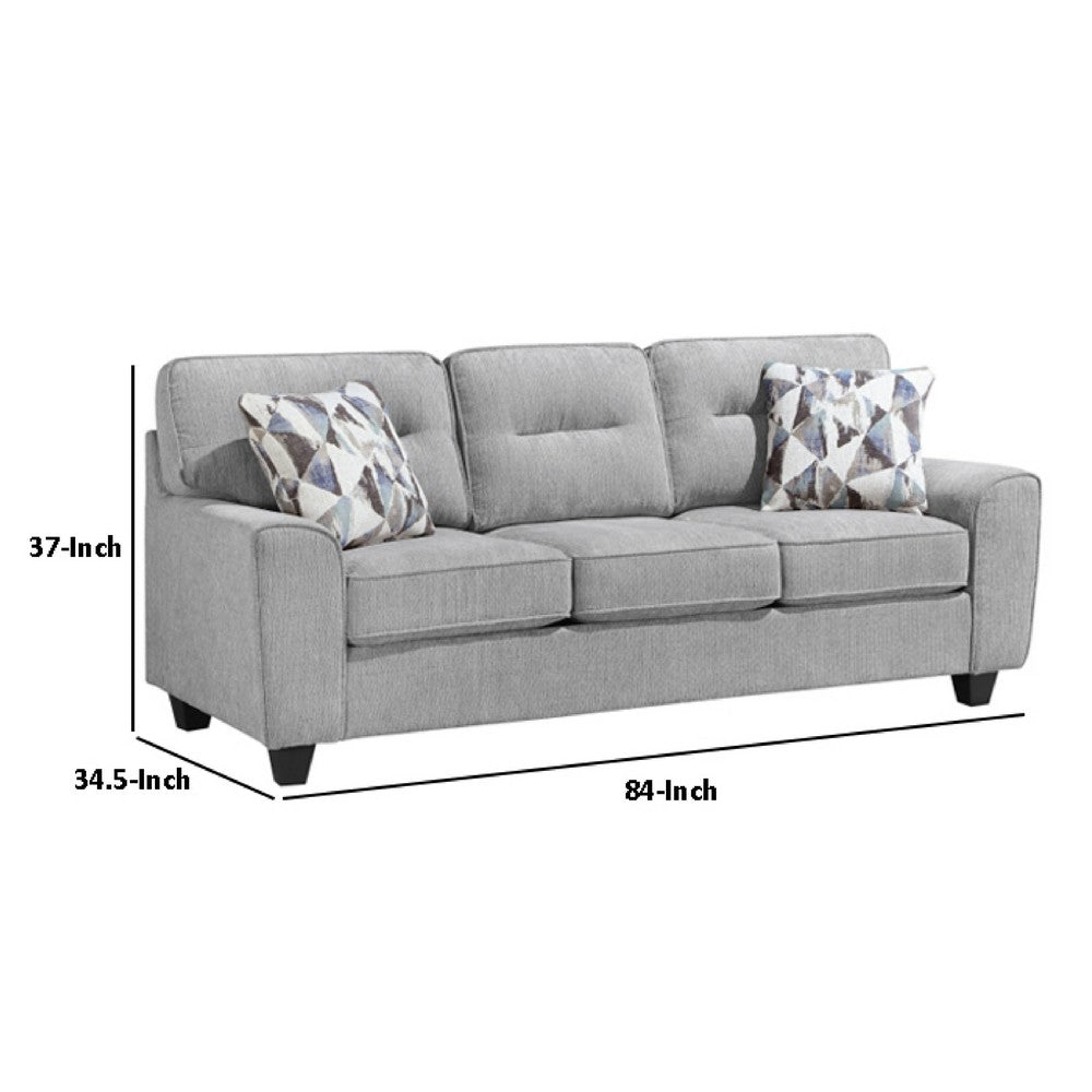 Beny 3 Seater Sofa | 2 Pillows | Track Arms | Foam Fill Gray Chenille | Black