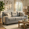 Beny 3 Seater Sofa | 2 Pillows | Track Arms | Foam Fill Gray Chenille | Black