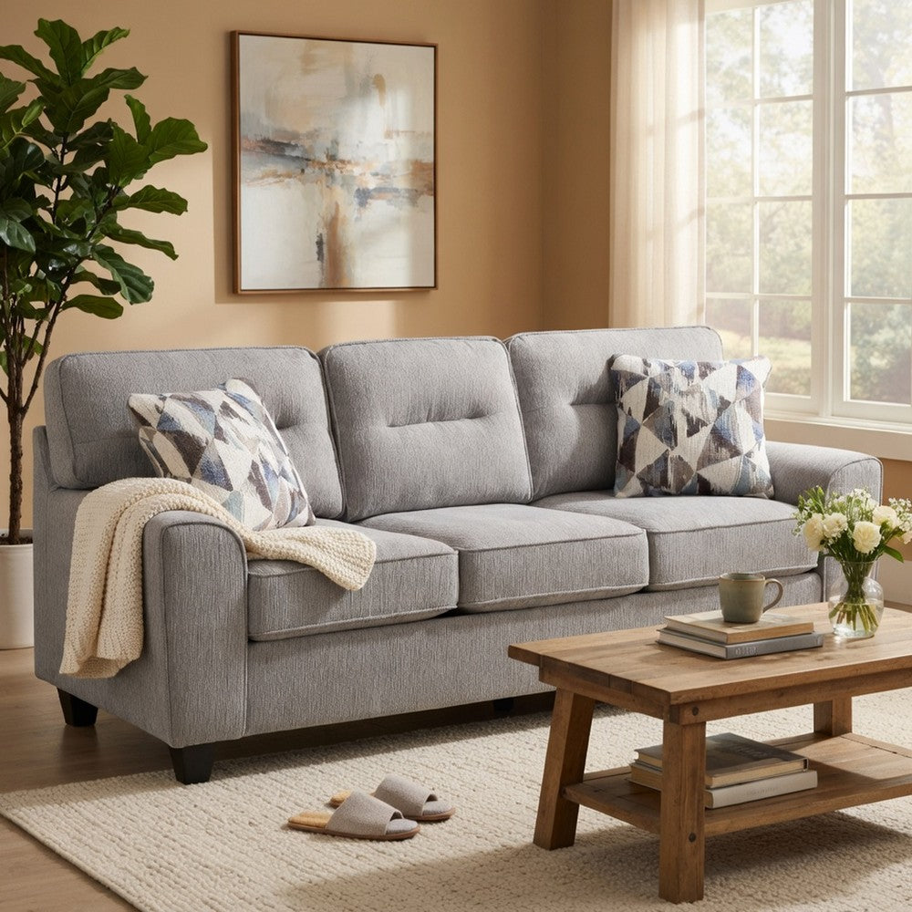 Beny 3 Seater Sofa | 2 Pillows | Track Arms | Foam Fill Gray Chenille | Black