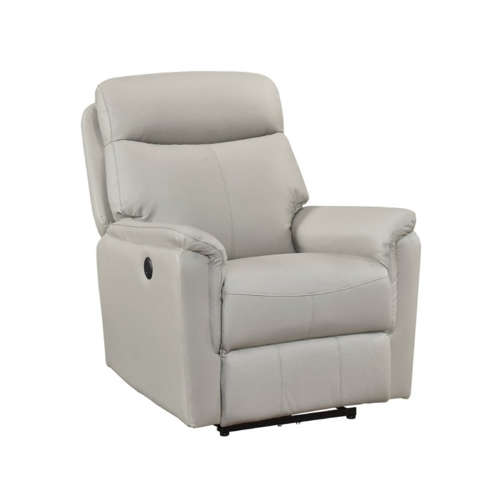 Lea Power Recliner Chair w USB | Foam Fill Light Gray Top Grain Leather