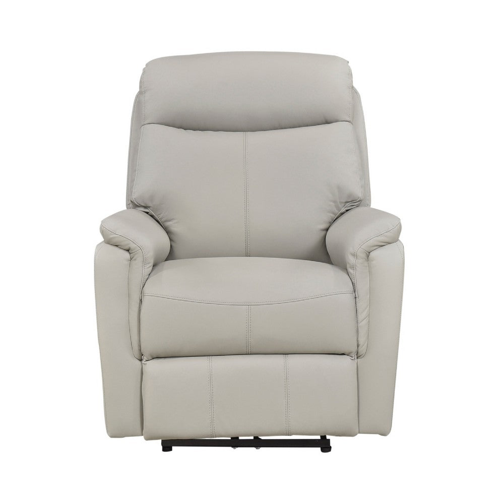 Lea Power Recliner Chair w USB | Foam Fill Light Gray Top Grain Leather