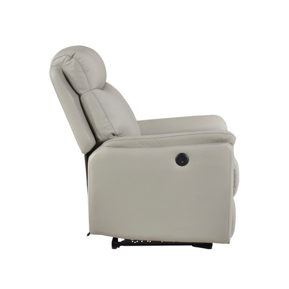 Lea Power Recliner Chair w USB | Foam Fill Light Gray Top Grain Leather