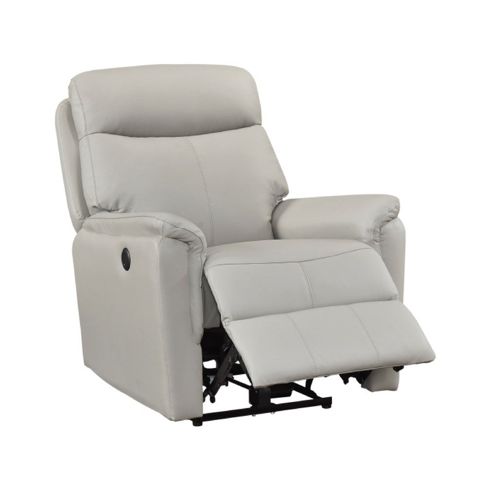 Lea Power Recliner Chair w USB | Foam Fill Light Gray Top Grain Leather