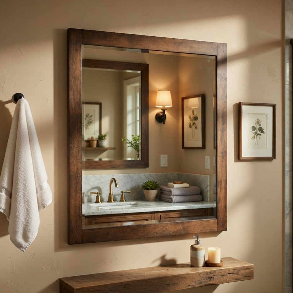 Ema Vanity Dresser Mirror | Rustic Dark WaLnut Brown Frame | 40 x 40