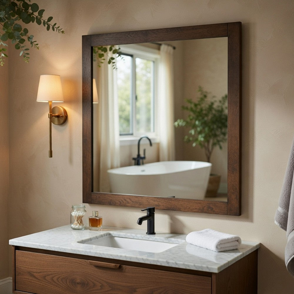 Ema Vanity Dresser Mirror | Rustic Dark WaLnut Brown Frame | 40 x 40
