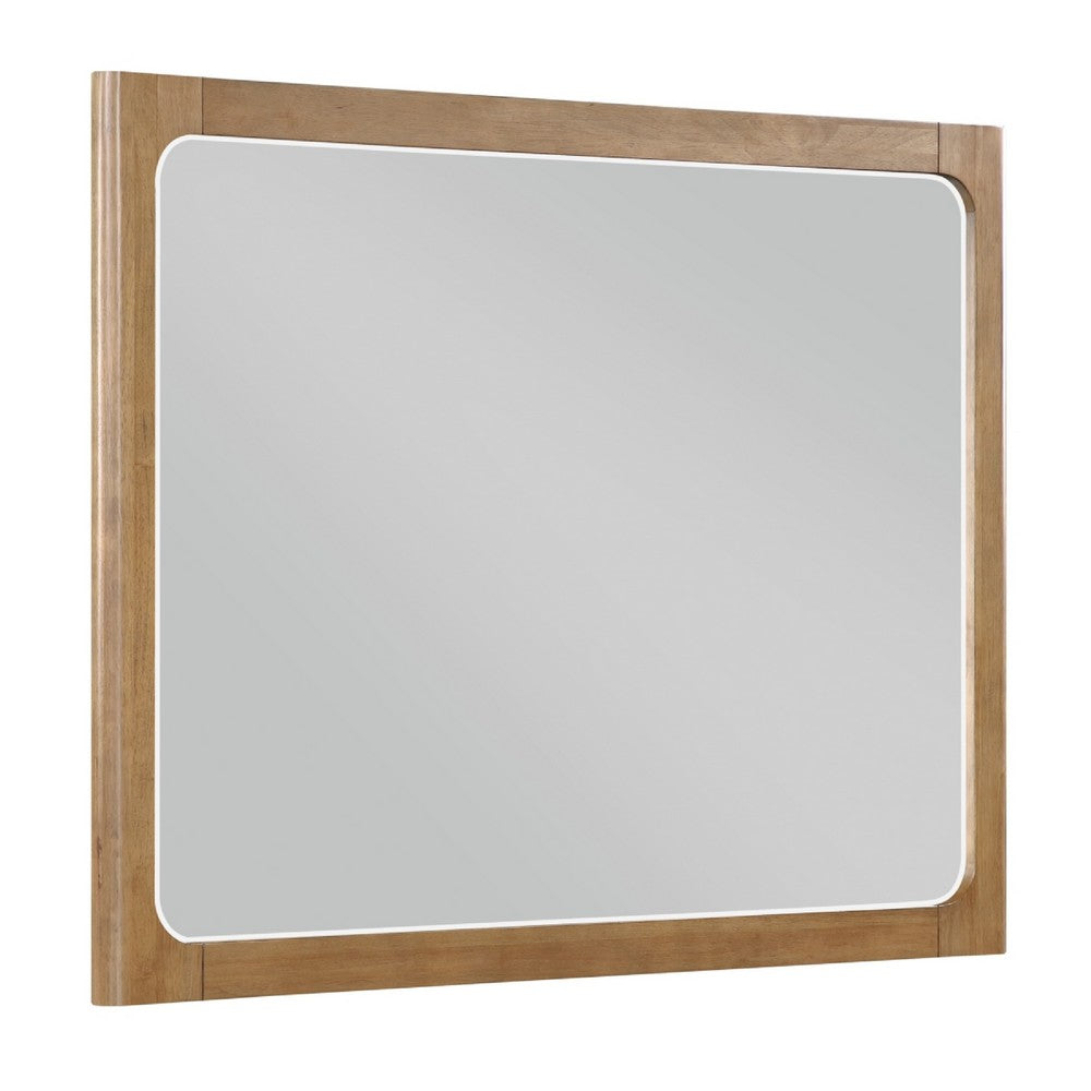 Cery Vanity Dresser Mirror | Light Brown Hickory Veneer Frame | 38 x 48