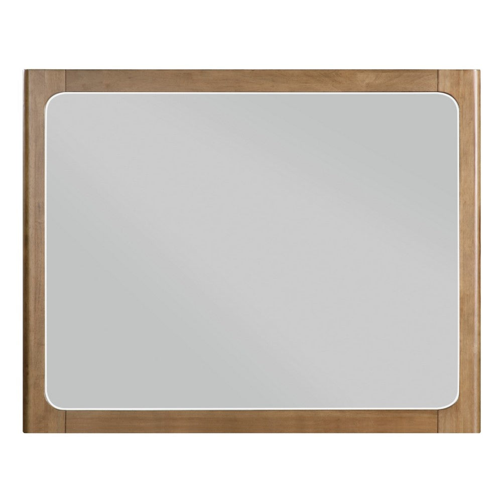 Cery Vanity Dresser Mirror | Light Brown Hickory Veneer Frame | 38 x 48