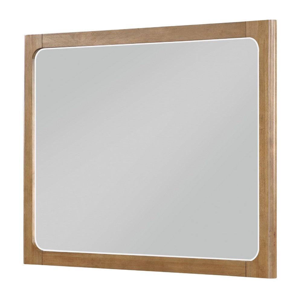 Cery Vanity Dresser Mirror | Light Brown Hickory Veneer Frame | 38 x 48