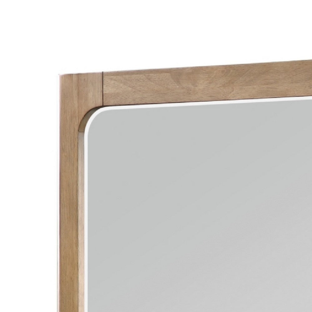 Cery Vanity Dresser Mirror | Light Brown Hickory Veneer Frame | 38 x 48