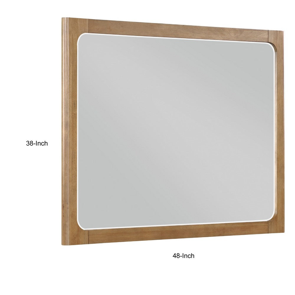 Cery Vanity Dresser Mirror | Light Brown Hickory Veneer Frame | 38 x 48