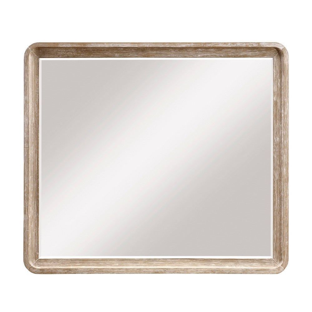 Wily Vanity Dresser Mirror | Natural Brown Oak Veneer Frame | 37 x 42