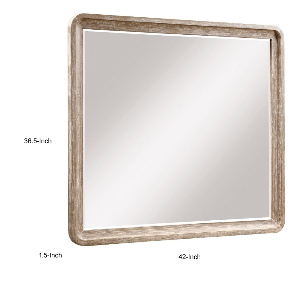 Wily Vanity Dresser Mirror | Natural Brown Oak Veneer Frame | 37 x 42