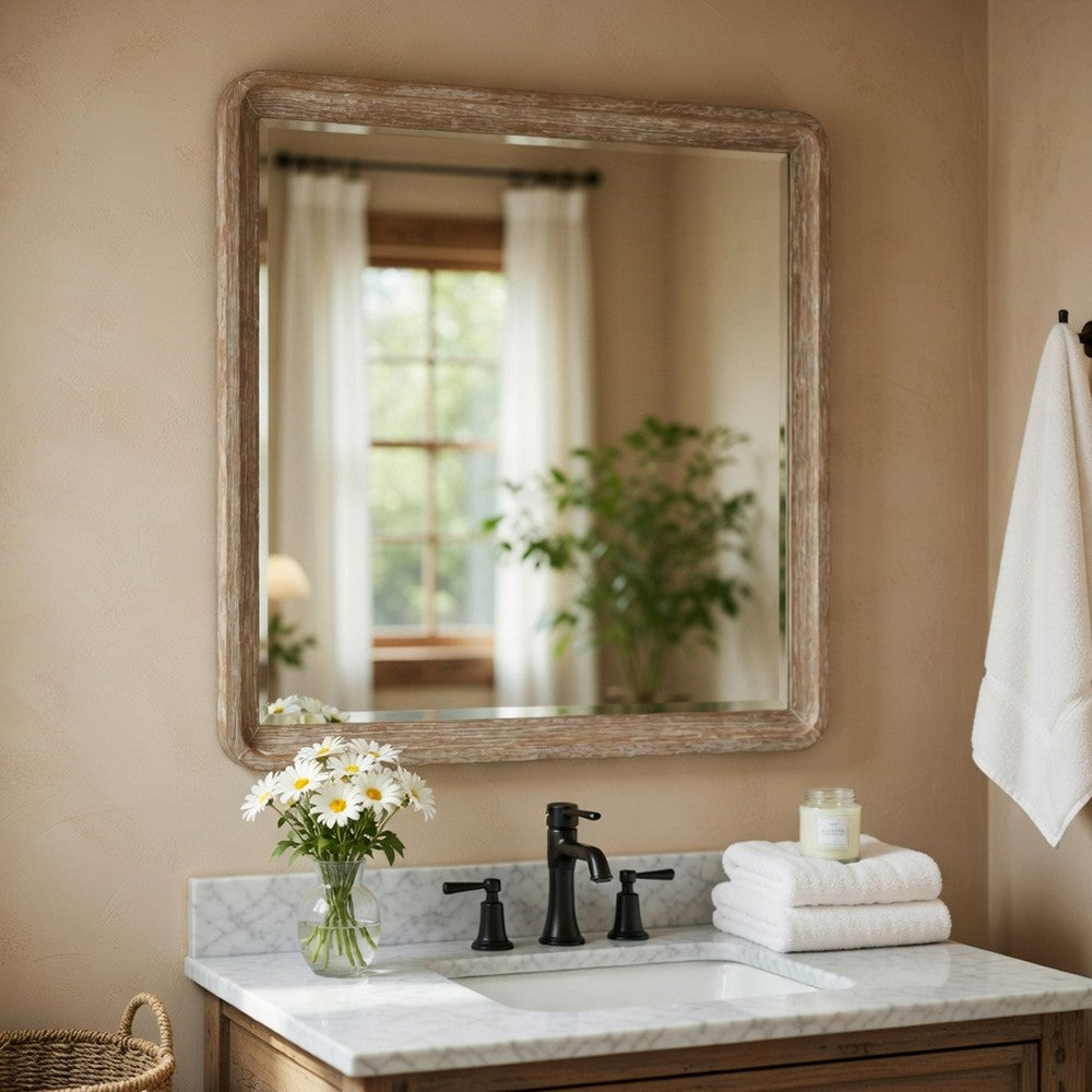 Wily Vanity Dresser Mirror | Natural Brown Oak Veneer Frame | 37 x 42