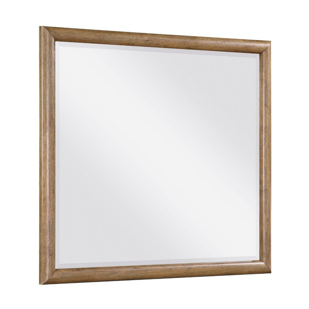 Seny Vanity Dresser Mirror | Brown Hickory Veneer Finish | 38 x 42
