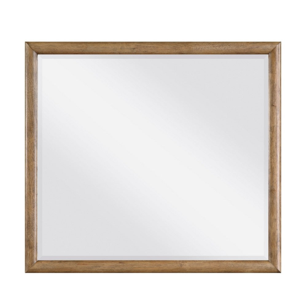 Seny Vanity Dresser Mirror | Brown Hickory Veneer Finish | 38 x 42