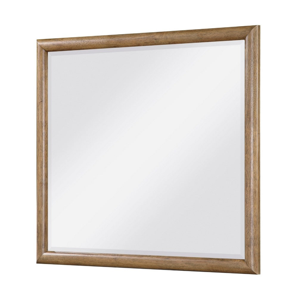 Seny Vanity Dresser Mirror | Brown Hickory Veneer Finish | 38 x 42