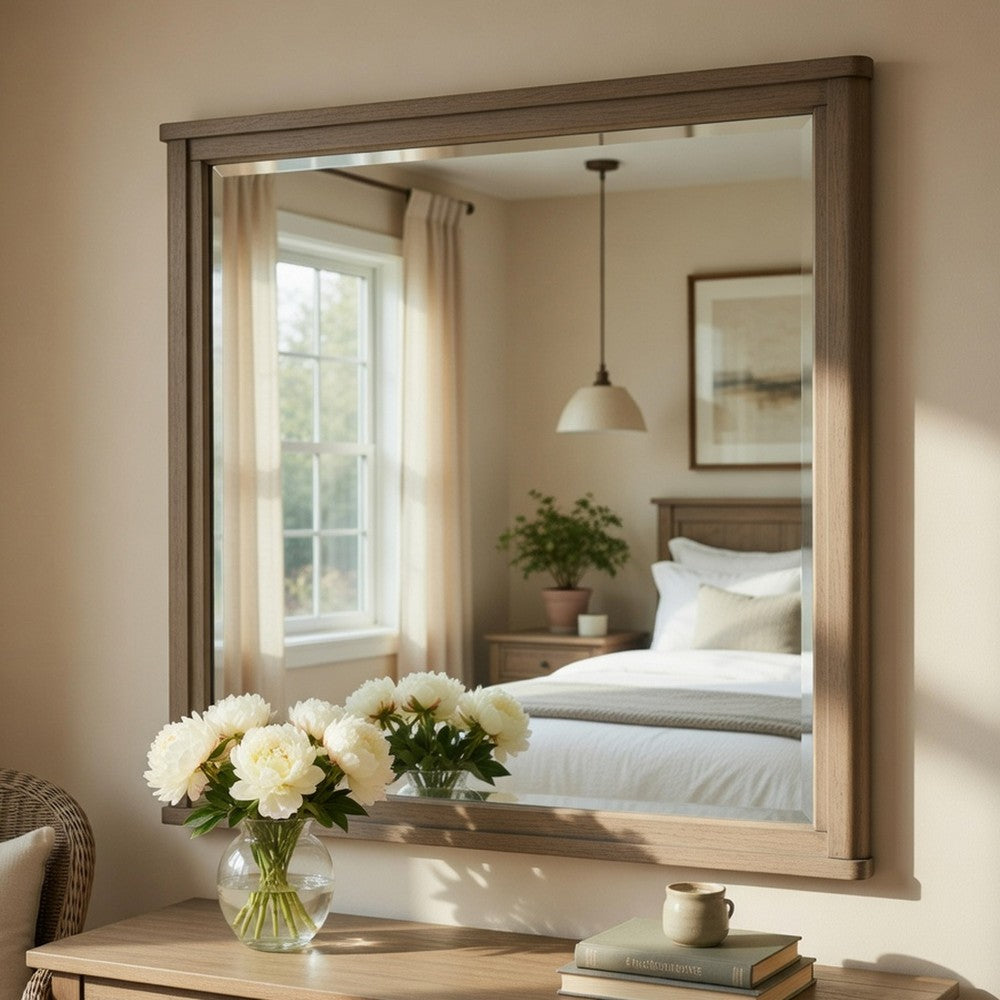 Dely Vanity Dresser Mirror | Light Gray Oak Veneer Frame | 40 x 41