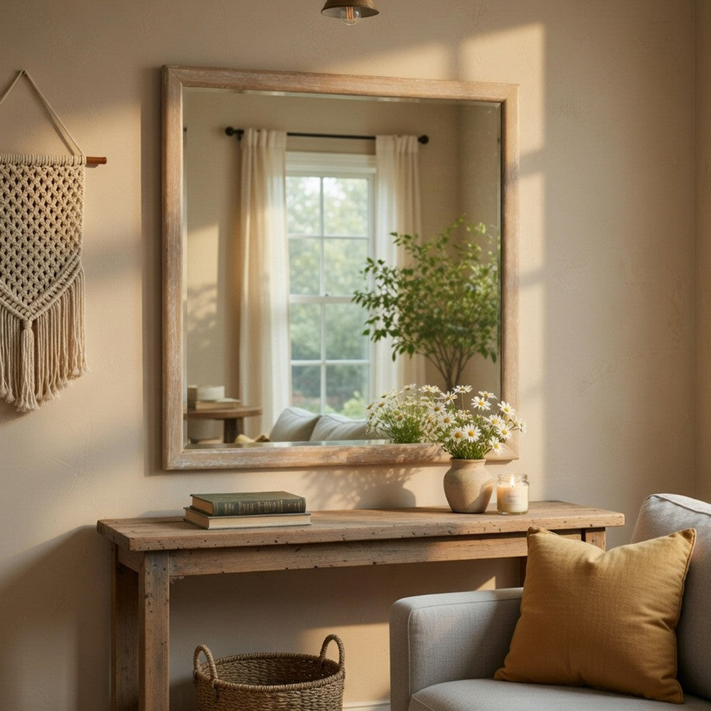 Ary Vanity Dresser Mirror | Light Gray Oak Veneer Frame | 38 x 38