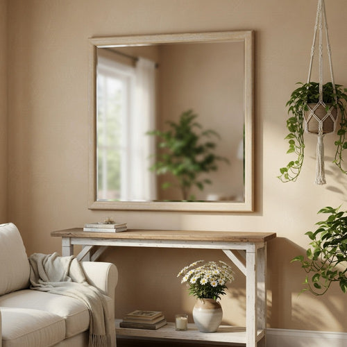 Ary Vanity Dresser Mirror | Light Gray Oak Veneer Frame | 38 x 38