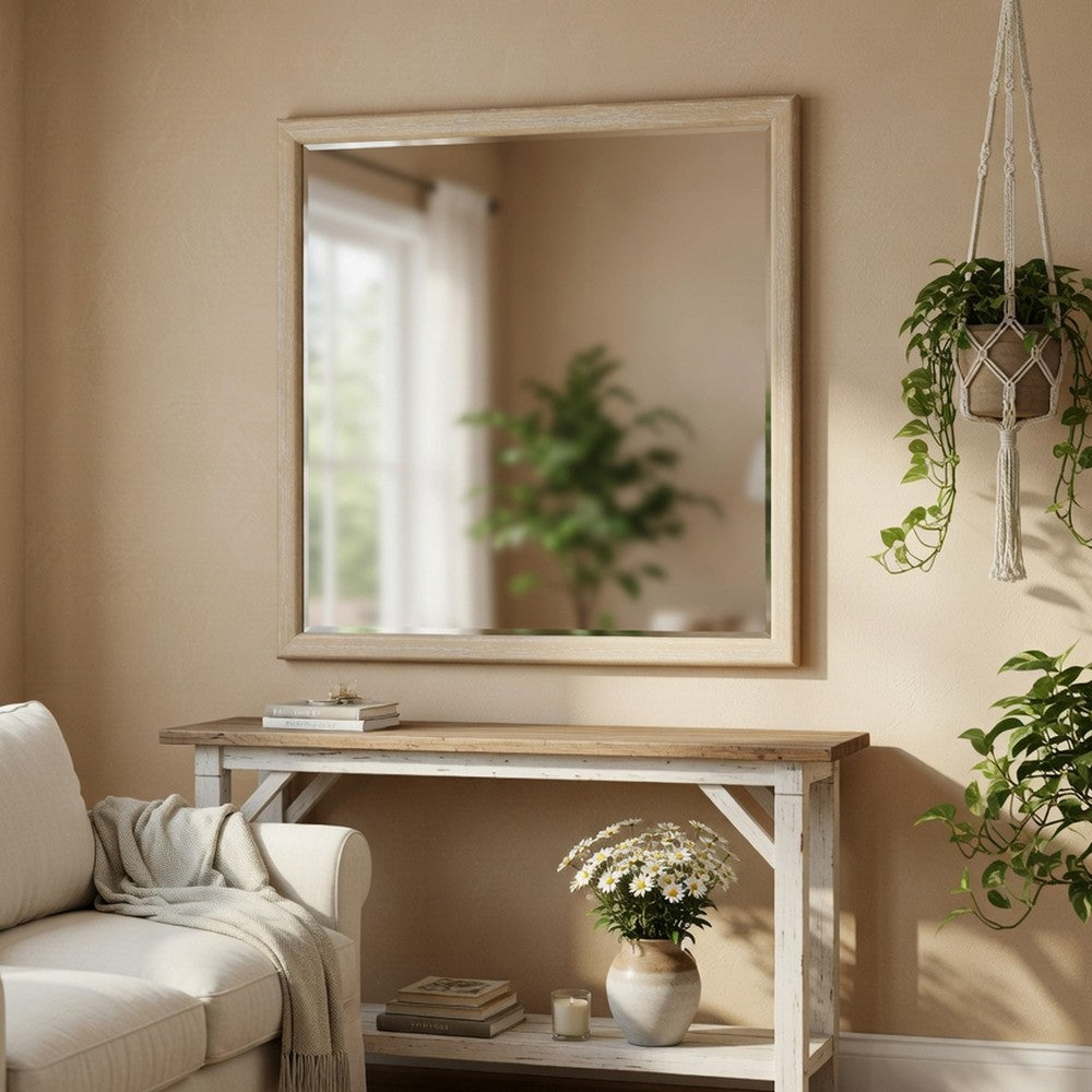 Ary Vanity Dresser Mirror | Light Gray Oak Veneer Frame | 38 x 38