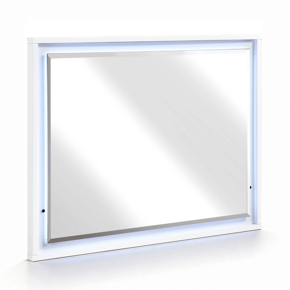 Oly Vanity Dresser Mirror | Glossy White Frame with LED | 37 x 47