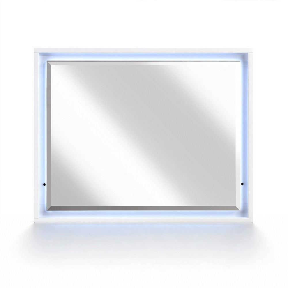 Oly Vanity Dresser Mirror | Glossy White Frame with LED | 37 x 47