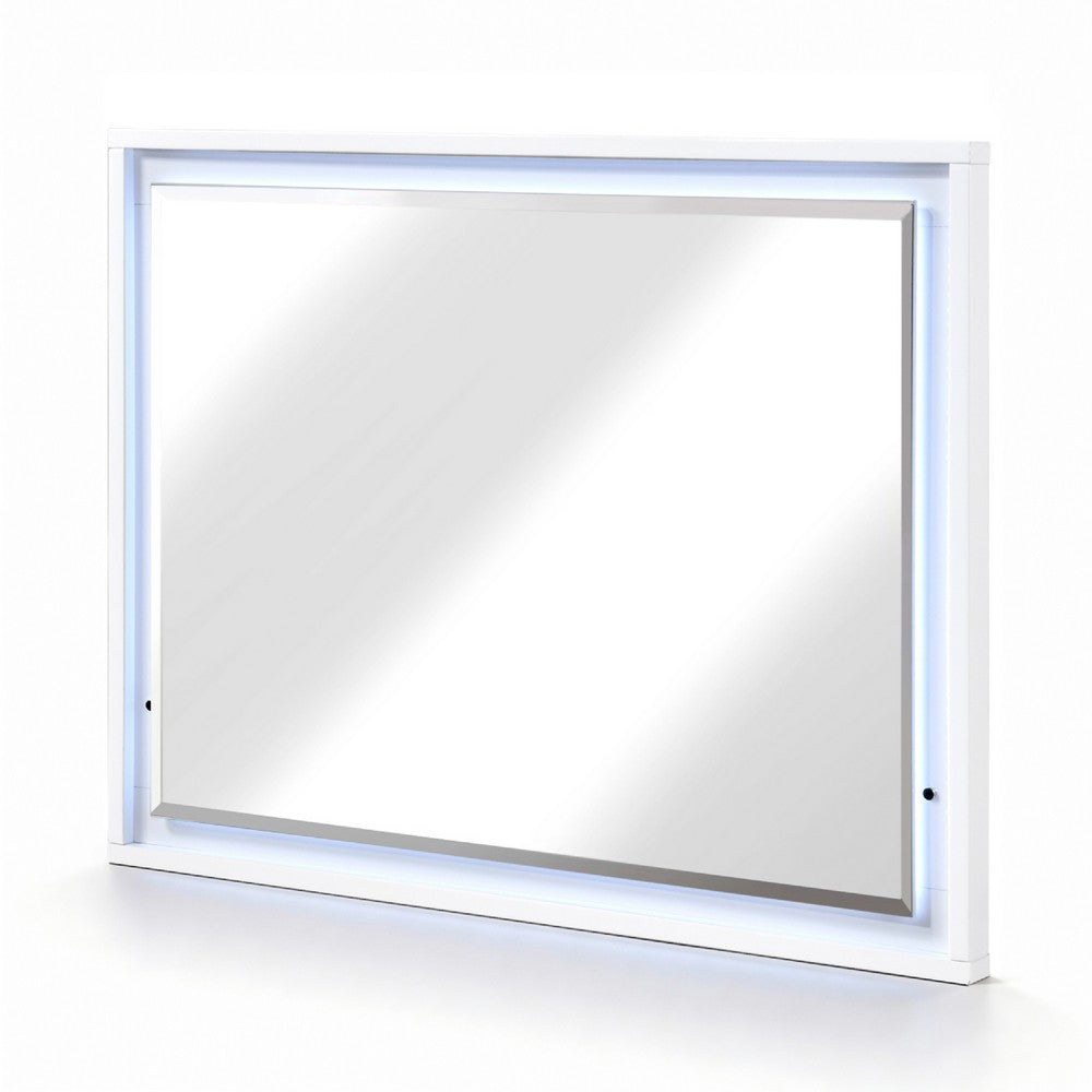 Oly Vanity Dresser Mirror | Glossy White Frame with LED | 37 x 47