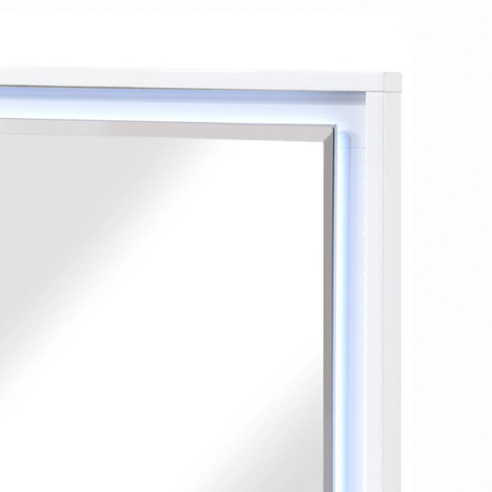 Oly Vanity Dresser Mirror | Glossy White Frame with LED | 37 x 47