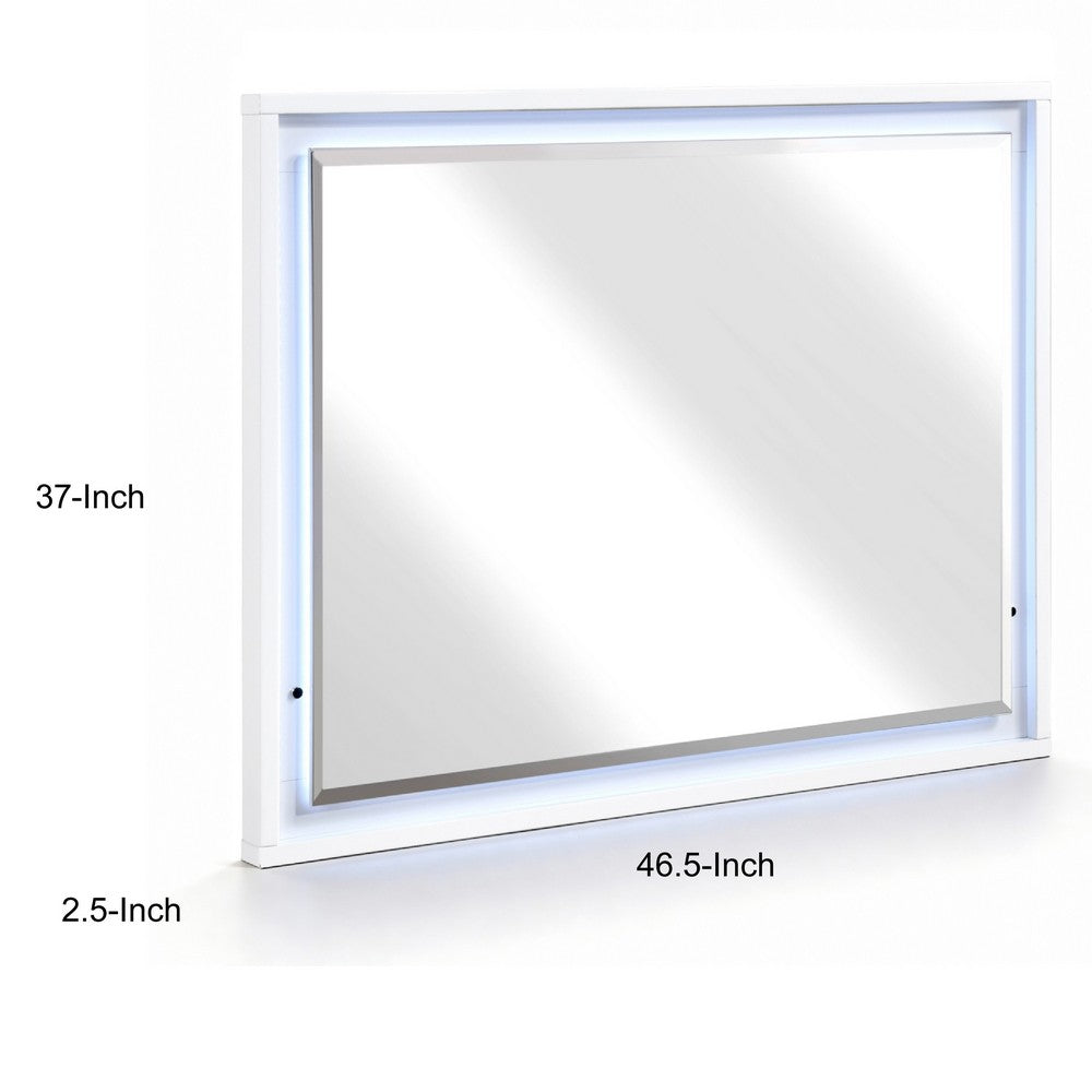 Oly Vanity Dresser Mirror | Glossy White Frame with LED | 37 x 47