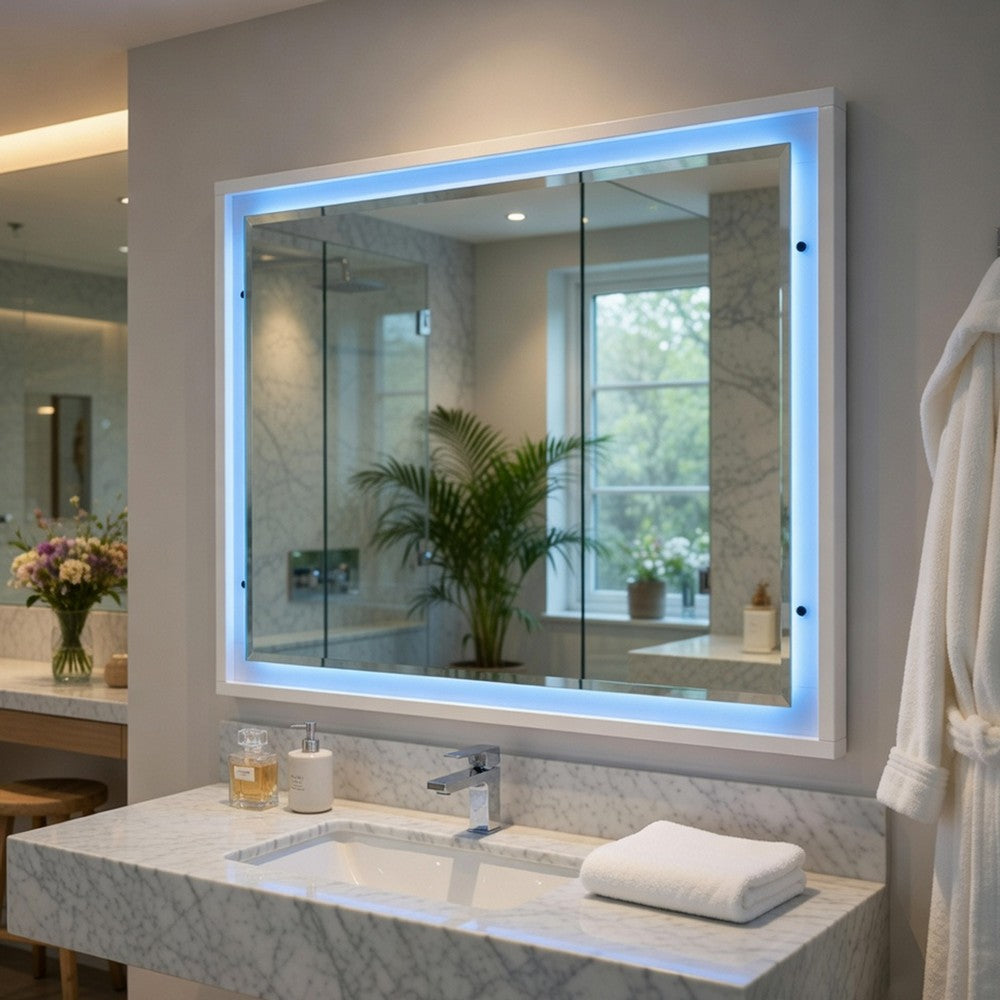 Oly Vanity Dresser Mirror | Glossy White Frame with LED | 37 x 47
