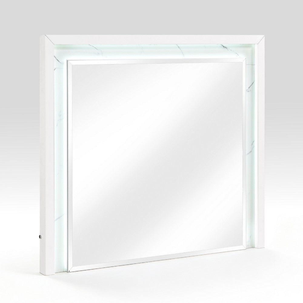 Cyna Dresser Mirror | LED Faux Marble Panels | High Gloss White 39 x 44