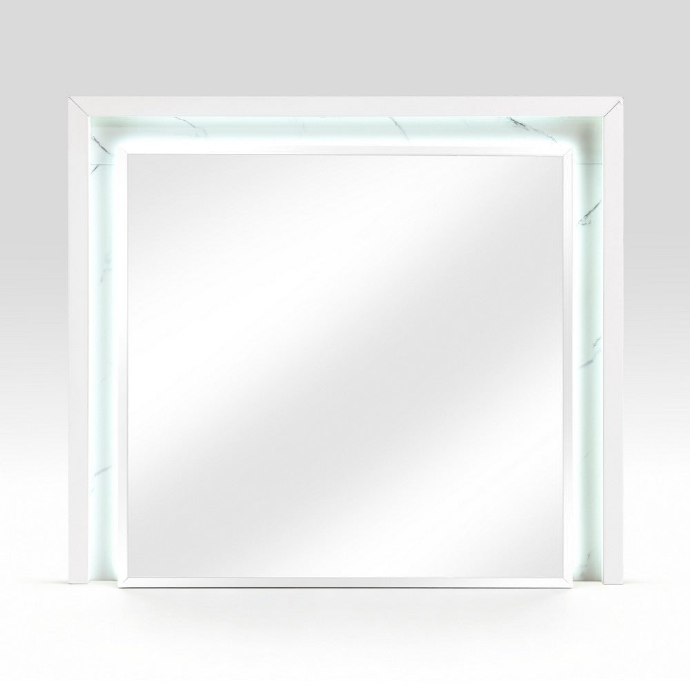 Cyna Dresser Mirror | LED Faux Marble Panels | High Gloss White 39 x 44