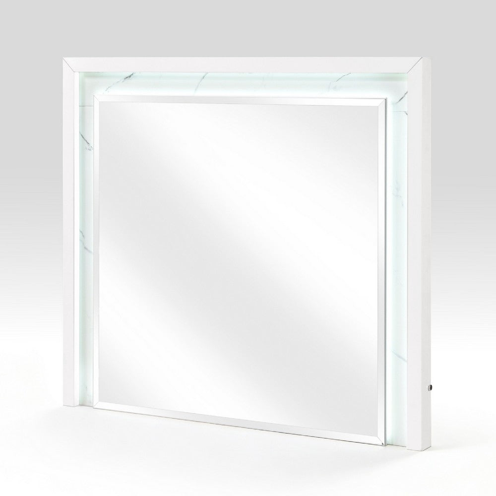 Cyna Dresser Mirror | LED Faux Marble Panels | High Gloss White 39 x 44