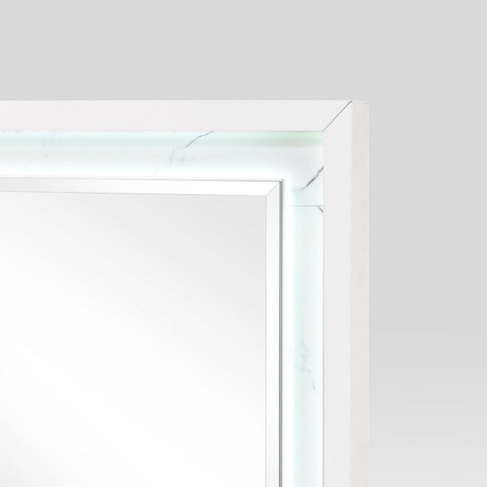 Cyna Dresser Mirror | LED Faux Marble Panels | High Gloss White 39 x 44