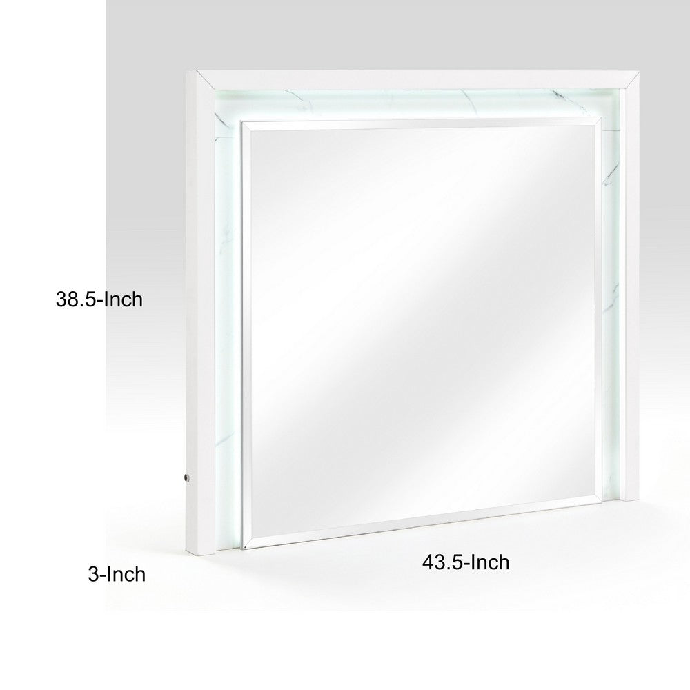 Cyna Dresser Mirror | LED Faux Marble Panels | High Gloss White 39 x 44
